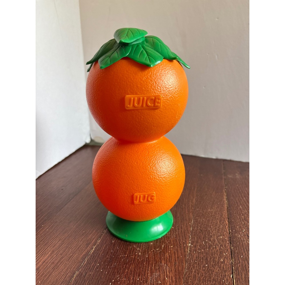 Vintage Orange Juice Jug Plastic Stacked Double Orange Pitcher Made in USA 8.5"